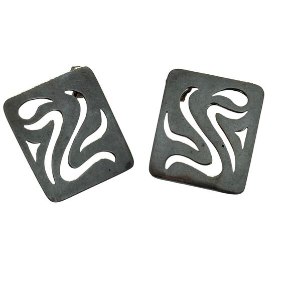 Vintage Sterling silver pierced earrings modern art to wear mod mid century - Picture 3 of 7